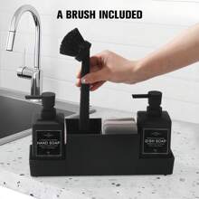 6pcs/Set Kitchen Sink Countertop Organizer Set, Plastic Soap Dispenser With Sponge Holder, Dish Brush, Sponges And Storage Tray, Modern Design For Home Cleaning Bathroom Decor Fall Decor Bathroom Accessories Back To School