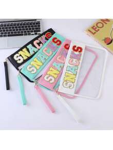 1 件可爱全透明针织刺绣化妆零食收纳袋、沙滩包、旅行包和旅行配件、拉链防水化妆包、透明塑料迷你旅行洗漱包、多功能收纳袋 - 彩色 - 查看 3