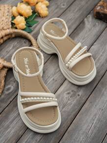 Women Summer New Platform Wedge Sandals, Thick Sole Increase Height Slimming Classic Versatile Half-Toe Beach Holiday Shoes, Crystal Decor Pearl Slides Mules