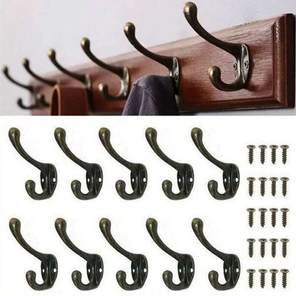 10/30/50PCS Vintage Cast Iron Double Hat Coat Door Wall Robe Dress Hanger Hooks