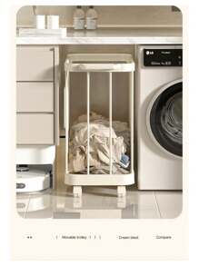 1pc Plastic High-End Movable Laundry Basket, Clothes Storage Holder, Home Use Yoga Mat Organizer, Bathroom Garment Rack