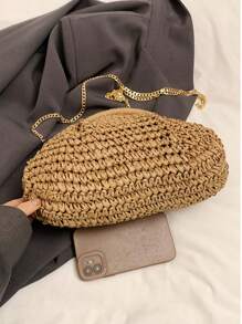Fashion Design Straw Bag For Women, Popular Fashion Niche Woven Mori Style Artistic Style Chain, Shoulder Bag, Casual All-Match Crossbody Bag For Women, Suitable For Going Out, Dating, Shopping, Gift Giving, Commuting