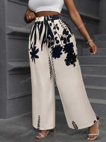 Plus Size Women Loose Floral Print Wide Leg Pants, Casual And Comfortable