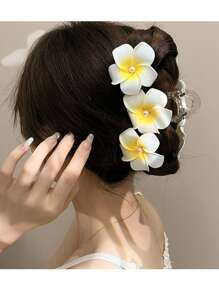 1pc Women Premium Plumeria Flower Hair Clip, Bun Shaper Boho Casual Hair Accessory Hair Claws Claw Clips Hair Clips Hair Jaw Clip Hair Clamps Hair Clutch Hair Catcher Clip