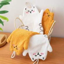 1pc,Stylish Cartoon Embroidery Hand Towel - Decorative Hanging Towel With 3D Plush Texture, Multi-Purpose Absorbent Kitchen & Bathroom Accessory For Modern Home Decor