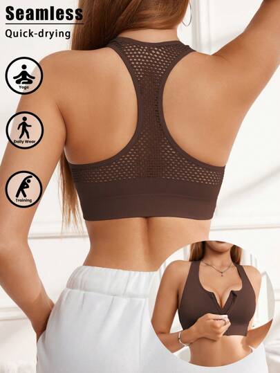 1pc Zipper Sports BH Removable Padded Seamless Elastic Activewear view 2