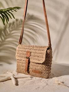 Tropiscape 新款时尚编织包单肩/斜挎包，女士休闲风格，编织设计，假日必备，完美适用于旅行、度假、假日和海滩度假氛围，营造轻松的海滩秋季圣诞节冬季圣诞礼物氛围。 - 卡其色 - 查看 5