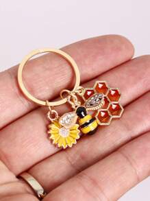 1pc Bee Flower And Honeycomb Keychain Simple Floral Bag Pendant Decoration Accessories For Women, Girls,Mother's Day Gift Car Accessories Bag Charm Backpack For School