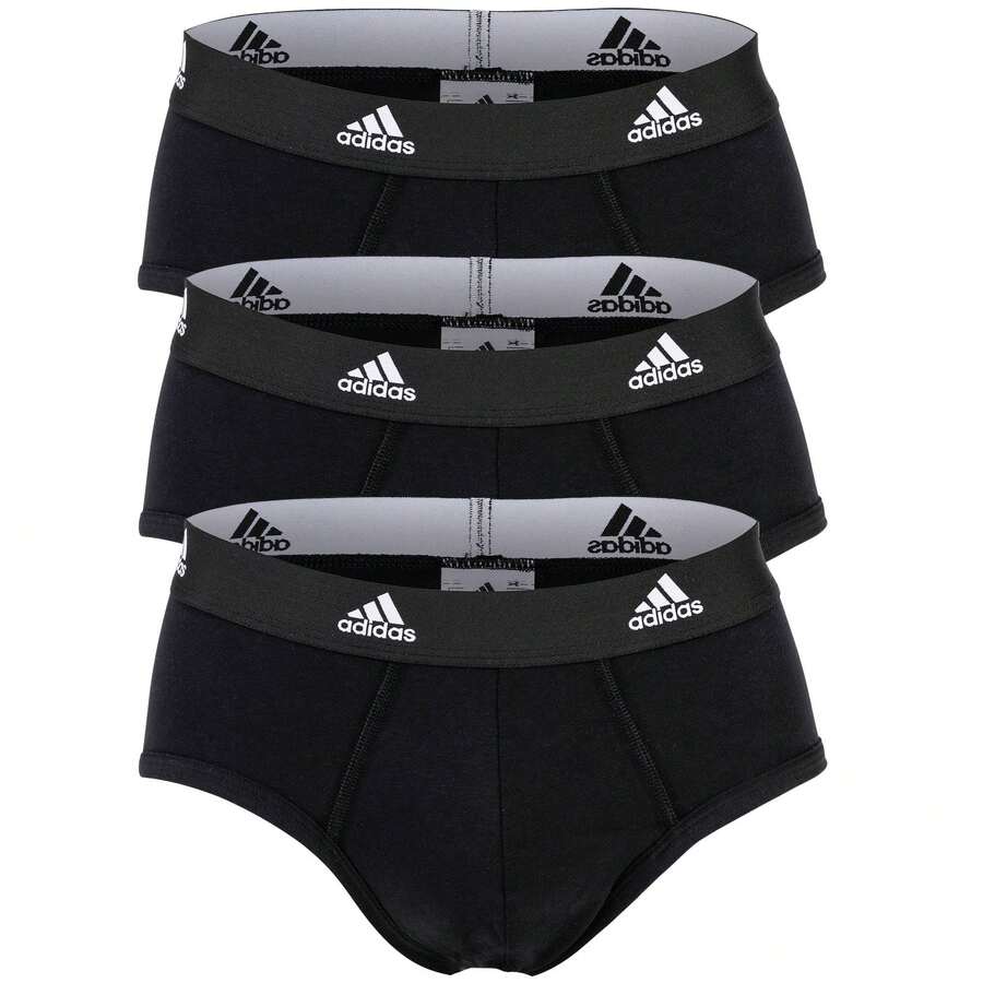 Adidas 阿迪達斯男士三角褲，3 條 - 三角褲，活性彈性棉，標誌，純色 - 黑色 - 查看 1