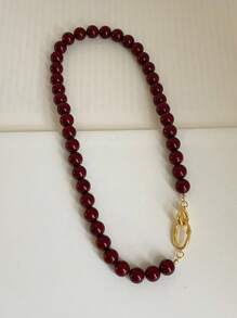 1 pieza Collar de cuentas de piedra natural de ágata roja, cadena dorada para mujer, cierre de doble broche, forma redonda, enchapado en oro de 14K, adecuado para accesorio diario y de fiesta, joyería de moda, regalo para la mejor amiga