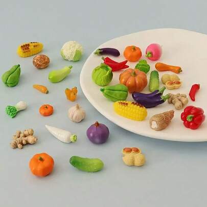 50pcs/30pcs/20pcs/10pcs/5pcs Mini Realistic Vegetable Figurines, Creative Miniature Vegetables For Dollhouse Decor, Micro Landscape, Miniature Supermarket Prop, Playset Food Prop, Photography Prop