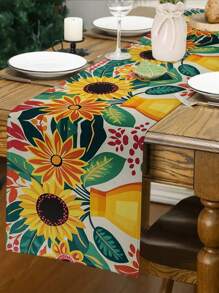 1pc Modern Sunface, Sunflower, Coconut Tree Printed Tablecloth, Kitchen Dining Room Decor, Holiday Decor, Home Gathering Decor, Home Decor, Scene Decor, Outdoor Dining Table, Coffee Table Decor