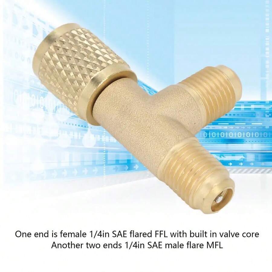 1 件，快速接头三通适配器，带阀芯，黄铜 1/4 英寸 SAE 坚固结构，适用于 R22 R12 R134 R134a