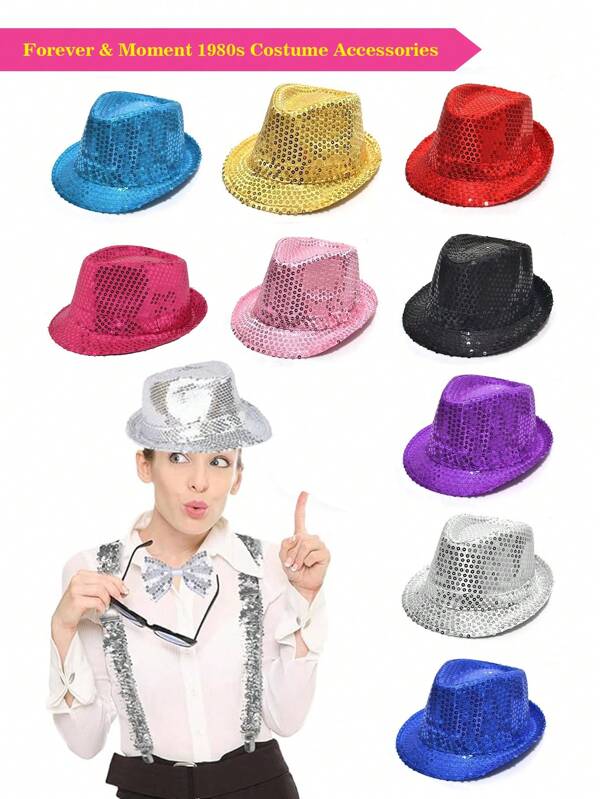 Forever & Moment 1PC Glamorous Sequin Hat Retro Disco Funky Glitter Costume Unisex Party Props Favor Novelty Accessory Halloween