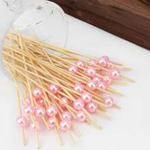 200/100/50/10件仿珍珠水果串、竹签、花签、水果棒、创意艺术牙签、鸡尾酒装饰竹签、蛋糕和汉堡艺术叉，适用于饮料装饰和甜点（生日、婚礼派对用品、礼物）、圣诞礼物、学校用品 - 粉色 - 查看 11