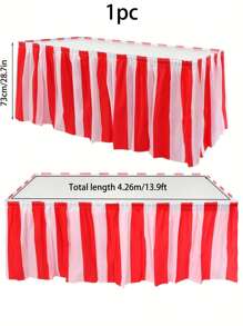 Rot-weiß gestreifter Tischrock, 29 x 167 Zoll wasserdichter Plastiktischrock, Zirkus-Themen Tischrock für Geburtstagsfeiern, Karneval, Heim-Dekorationen, Party-Zubehör, vielseitig einsetzbare Party-Tischdecke für Innen- und Außenbereich, Hochzeiten, Buffet-Partys, Geburtstagsfeiern, Baby-Duschen, Jubiläen, festliche Dekorationen zum Muttertag, Abschluss, Weihnachten