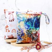 2 Pcs Cartoon Wet Bag, Waterproof Polyester Beach Diaper Laundry Baggie, Large Swimmer Dry Pouch, Small Makeup Cosmetic Travel Zipper Storage Toiletry Handbag For Girl