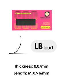 Seedew 1 件 16 排 LJ LB LC 卷翘睫毛延长 MIX7-16mm L 形特殊卷曲仿貂皮经典睫毛柔软自然 0.05mm 0.07mm 混合长度哑光黑色单根假睫毛延长 - 黑色 - 查看 8