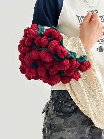 1件玫瑰向日葵花束披肩，手工钩织办公室午睡毯围巾，送给朋友的礼物