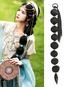 Parrucca con coda di cavallo sintetica, stile principessa Jasmine con treccia a lanterna, treccia spessa, parrucca con coda di cavallo lunga per acconciature da performance