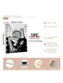 1 幅现代艺术海报，描绘女人、酒杯、厕所、欧洲简约房间装饰帆布画，无画框，适用于卧室、客厅、办公室、浴室、餐厅、咖啡厅或酒店墙壁装饰、墙壁艺术 - 黑與白 - 查看 8