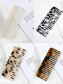 Pente de acrílico texturizado com dentes largos, estampa salpicada em preto e branco, antiestático, portátil, com efeito tartaruga, 1 unidade. Acessórios para cabelo.