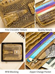 Genuine Leather Crocodile Pattern Zipper Wallet, Multi-Card Holder And Thick Photo Album For Driver's License, Anti-Theft Brush Coin Purse And Card Holder For Women Wallet Mini Wallet Purse Wallet Small Wallet - Multicolor - View 10