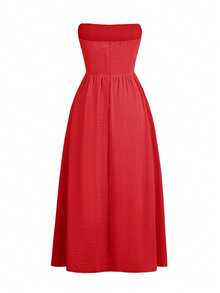 Unadoll 女士无肩带拉链休闲优雅连衣裙，适合海滩度假、旅行、约会、音乐节、返校季和圣诞节等场合。 - 紅色 - 查看 4