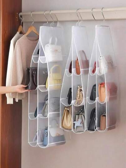 Geantă de depozitare agățată, geantă de uz casnic, față-verso, depozitare multi-strat, geantă anti-praf, geantă pliabilă din piele, geantă de organizare