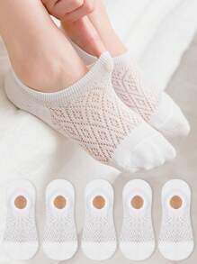 5 pares de calcetines invisibles blancos y negros finos para mujer con diseño de malla calada y antideslizante, calcetines tipo zapatilla ligeros, perfectos para el verano (sin cartón)
