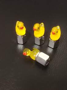 4 piezas de tapas luminosas para válvula de neumáticos con diseño de patito amarillo, adecuadas para autos, motos y bicicletas con función luminosa