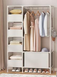 Portable Wardrobe Closet Organizer, Multi-Tier Clothes Storage Rack With Metal Frame And Plastic Shelves, Easy Assemble Movable Bedroom Armoire, Suitable For Living Room, Bedroom, Study, Office, Holiday Gift, Children Gift