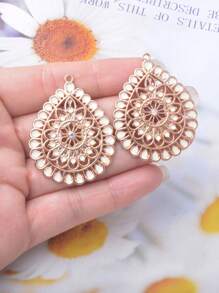 10pcs Boho Zinc Alloy Round Teardrop Flower Enamel Charms, Golden White Color Jewelry Making Pendant, Necklace, Earrings For Women