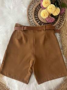 Tailored Bermuda Shorts For Women With Belt And Zipper And Bag - MARROM-1 - 查看 3