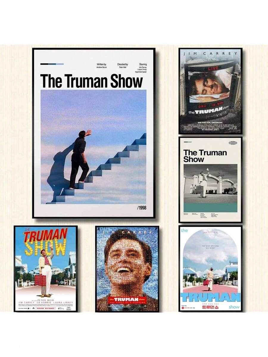 1 件经典科幻电影《楚门的世界》极简主义电影海报帆布画复古墙壁艺术画家居宿舍装饰节日和生日礼物、办公室装饰布置艺术品可选框架 - 彩色 - 查看 1