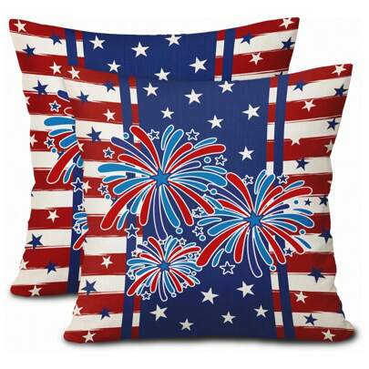 2PCS July 4 American Star Stripe Patriotism Pillow Red Blue Independence Day Decoration Pillowcase Summer Holiday Pillow Home Decoration Sofa Party Outdoor Single Sided No Pillow Core