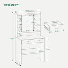 HEXCELEN Dressing Table With Mirror And Led Light, Adjustable Brightness, Dressing Table With Shelves And 2 Drawers, For Bedroom, Living Room, 40 X 80 X 149 Cm - 白色 - 查看 9