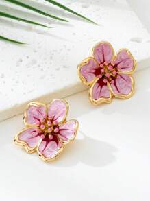 1 par de bonitos y elegantes pendientes de botón con diseño francés de flor de rosa con efecto tie-dye degradado, aptos para uso diario, citas, vacaciones y como regalo de cumpleaños para novias