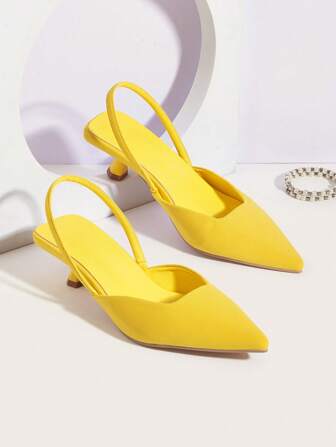 女士纯色小猫跟鞋，优雅尖头高跟鞋，时尚踝带高跟鞋