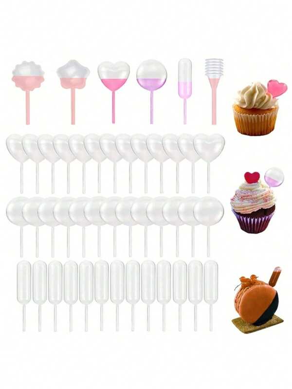 50pcs Cupcake Sauce Dropper, Ice Cream Sauce Injector, Jam Dropper, Straw, Pipettes Dropper Dessert Stuffed Cake Decor For Birthday Wedding Cake Decoration Graduation