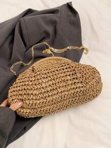 Fashion Design Straw Bag For Women, Popular Fashion Niche Woven Mori Style Artistic Style Chain, Shoulder Bag, Casual All-Match Crossbody Bag For Women, Suitable For Going Out, Dating, Shopping, Gift Giving, Commuting
