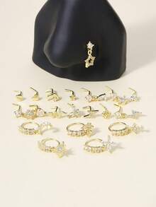20Pcs 20G Dangle Nose Ring L Shaped Dangling Nose Stud For Women Stainless Steel Nose Ring Studs CZ Flower Dangle Nose Rings Hoops Nose Piercing Jewelry - Yellow Gold - View 2