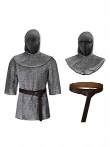 Medieval Faux Chain Mail Armor Knight Templar Tunic Halloween Costume Renaissance Shirt Men - Silver - View 5