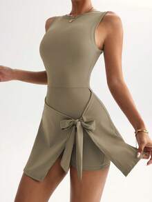 FWH The 2 In 1 Anti-Wardrobe Malfunction Casual Elegant Golf Tennis Dress, Sleeveless Everyday Basic New Stylish Waist-Tucking High-End Slimming Sexy Figure-Hugging College-Style Backless Tight Sports Fitness Tie-Waist Yoga Dress Summer - Yellow - View 5