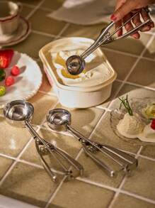 Cirelle 1/2/3Pcs Ice Cream Scoops Stainless Steel, Stainless Steel Cookie Dough Scoops, Cookie Scoops For Baking, Ice Cream Scooper With Trigger Release, Fruit Cookie Scooper For Baking, Cupcake Scoop S/M/L