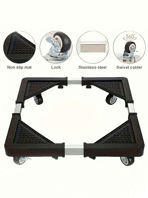 1 pieza Carrito ajustable de acero inoxidable para electrodomésticos del hogar con 4 ruedas con candado - Base móvil para refrigerador, lavadora y secadora