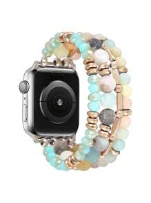 Beaded Boho Bracelet Compatible With Apple Watch Band 40mm/38mm/41mm Series 9 8 7 SE Series 6/5/4 Women Fashion Cute Handmade Crystal Beads Stretchy Watch Strap Compatible With Apple Watch Bands Series 3/2/1