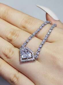 MOONSO 1pc Fashionable Zirconia Inlaid Pendant Necklace, Suitable For Women's Everyday Wear And Party, Gift