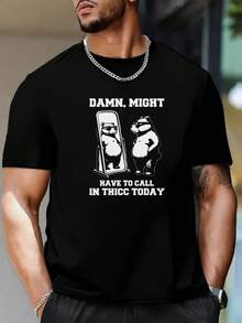 Black T - Shirt With Humorous Panda Pattern , Men's 220gsm New Summer Casual Crew Neck Pure Cotton Short-Sleeved T-Shirt(1 PC) - Black - View 1