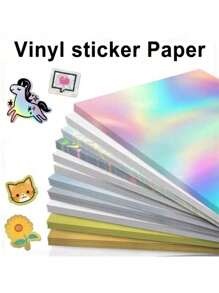 50 Blatt bedruckbares Vinyl Aufkleberpapier, wasserfestes A4 transparentes Kopierpapier, Tintenstrahldrucker, DIY selbstklebende Etiketten Aufkleber, Fantasy Thema, Fenster Dekoration | Regenbogen Effekt | Glänzende Oberfläche | Halloween Graffiti Aufkleber | Weihnachtsdekoration